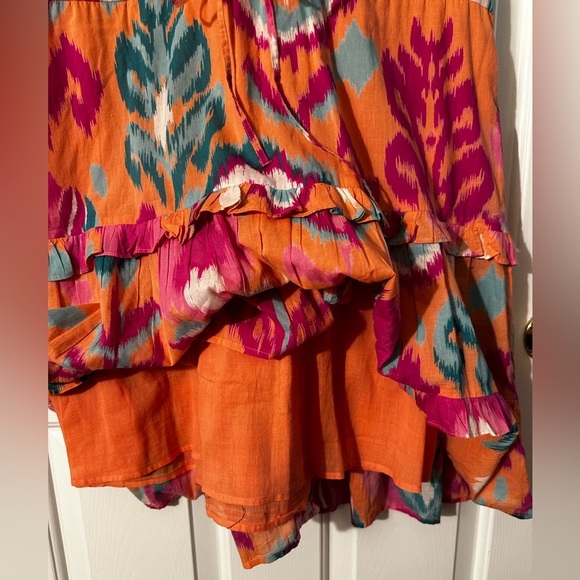 BANJANAN [Revolve] Becca Ikat Dress in Spice SMALL 100% Cotton Sleeveless Tiered - Picture 11 of 16